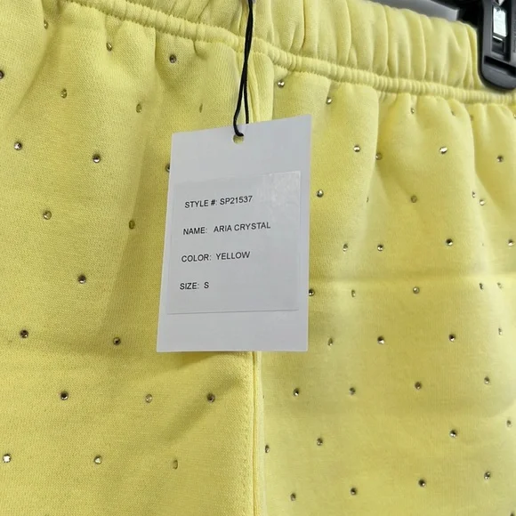 🆕Generation Love Aria Crystal Lemon Yellow Terry Shorts Choose Love New York - Picture 3 of 8